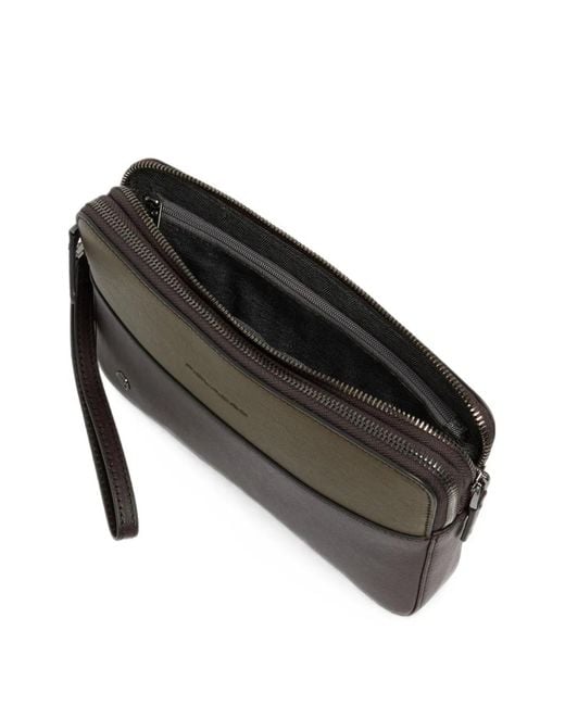 Piquadro Brown Two-Tone Leather Clutch Bag for men