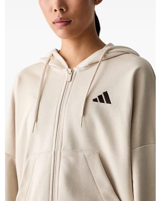 Adidas Natural Seasonal Essentials Animal-Print 3-Stripes Full-Zip Hooded Track Top