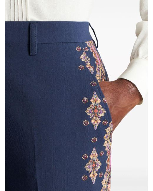 Etro High Waist Pantalon Met Paisley-print in het Blue