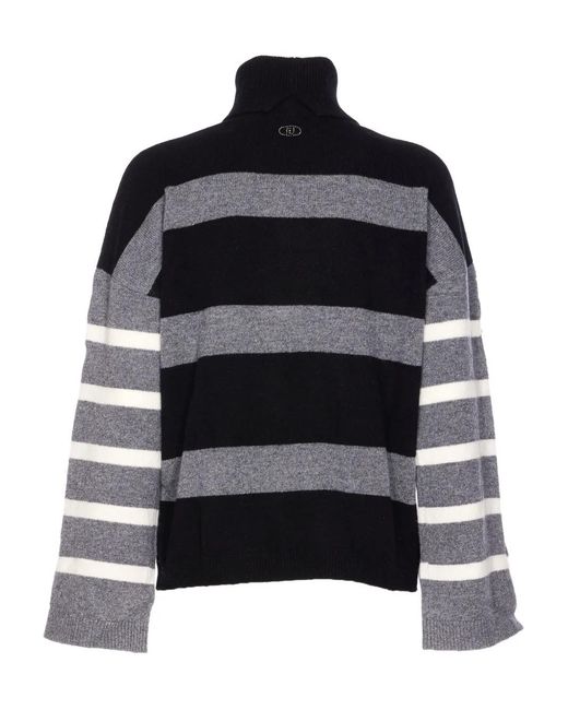 Liu Jo Black Striped Button-Cuff Sweater