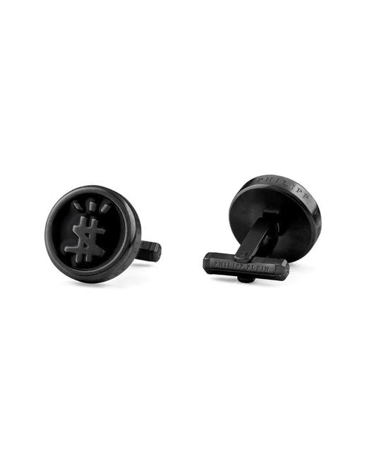 Philipp Plein Black Logo-Engraved Cufflinks for men