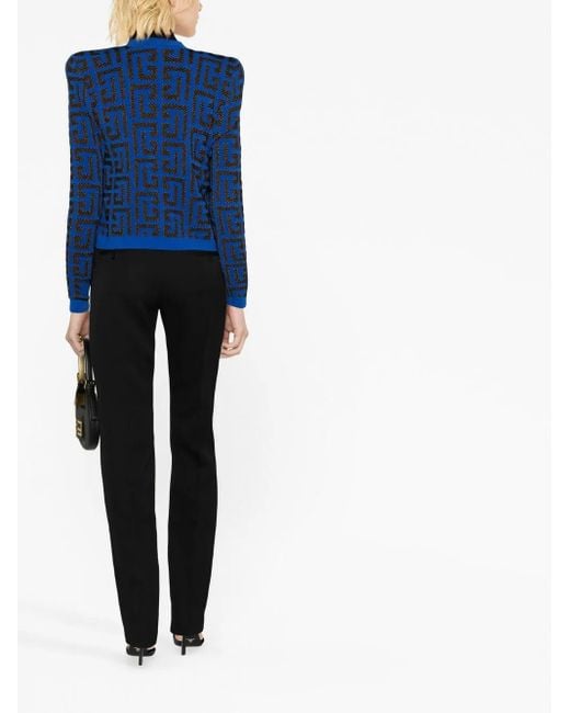 Balmain Blue Monogram Knit Jacket
