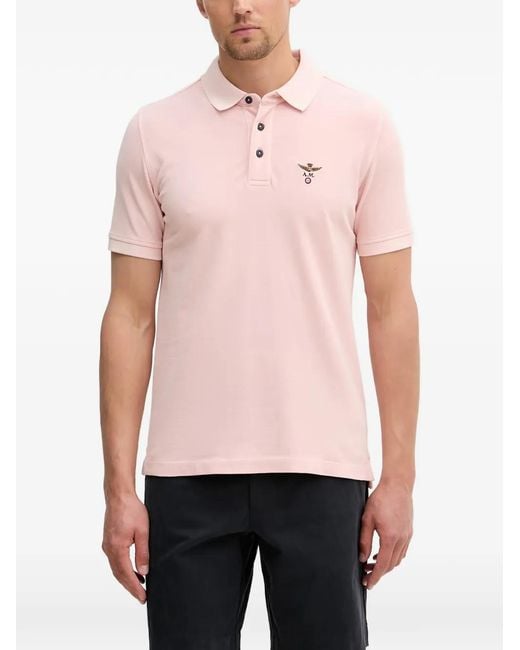 Aeronautica Militare Pink Embroidered-Logo Piqué Polo Shirt for men