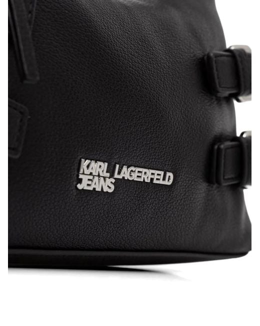 Karl Lagerfeld Black Logo-Detail Buckled Tote Bag
