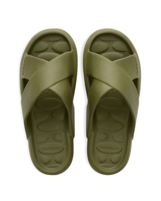 Havaianas Green Cross-Strap Slides