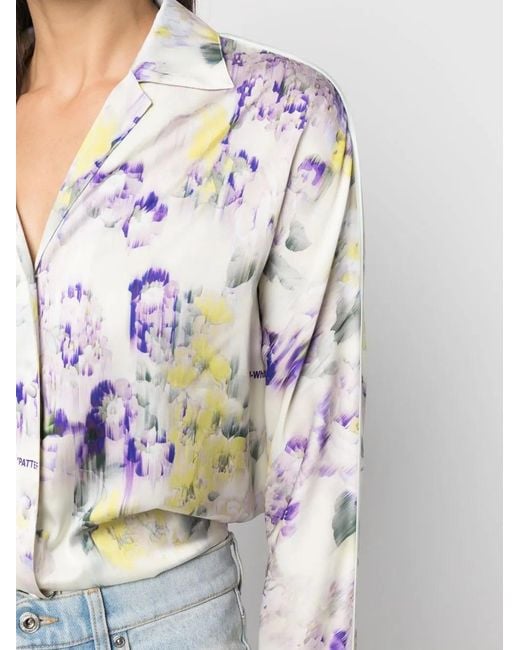 Off-White c/o Virgil Abloh Multicolor Chine Satin Floral-print Shirt