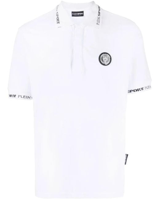 Philipp Plein White Logo-Patch Short-Sleeve Polo Shirt for men
