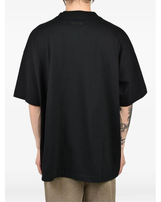 Essentials Black Logo-Embroidered Classic-Fit T-Shirt for men