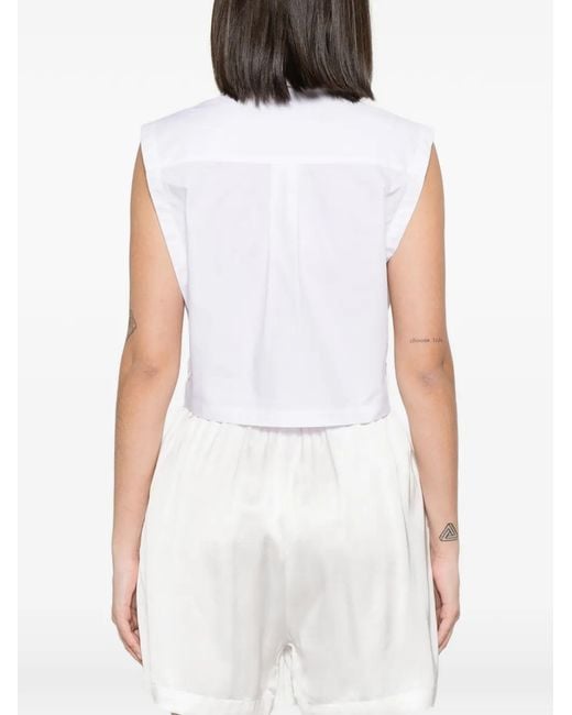 Lutz Huelle White Fragment Cropped Sleeveless Shirt