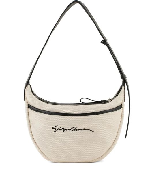 Giorgio Armani White Logo-Embroidered Zip Shoulder Bag for men
