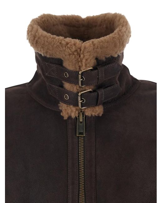 Arma Black Strap Closure Shearling Jacket for men