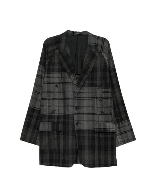Yohji Yamamoto Black Patchwork Check-Pattern Blazer for men