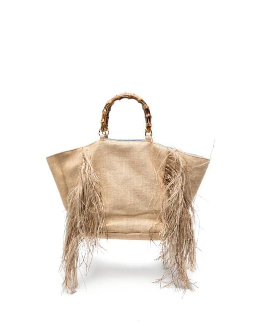 La Milanesa Metallic Large Sharon Fringe-Detail Bamboo-Handle Tote Bag