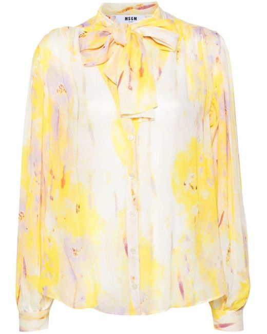 MSGM Yellow Abstract-print Shirt