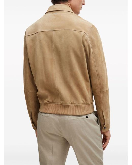 Boss Brown Long-sleeve Suede Shirt Jacket for men