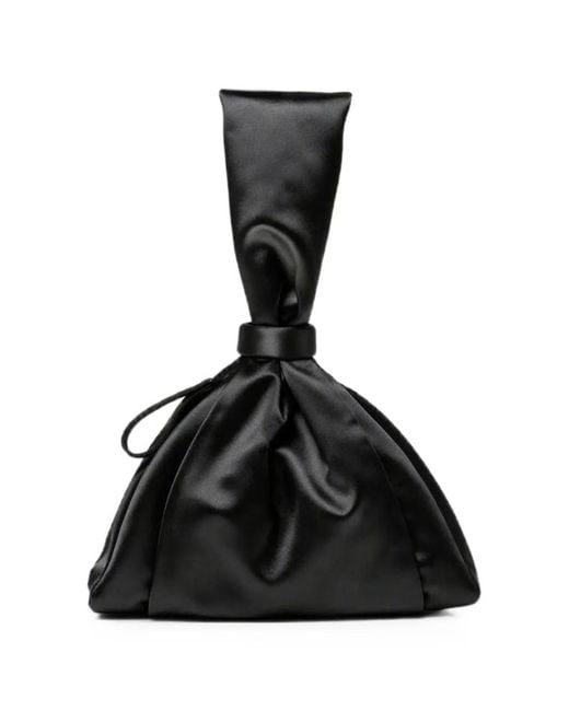 Alberta Ferretti Black Satin Knotted Clutch Bag