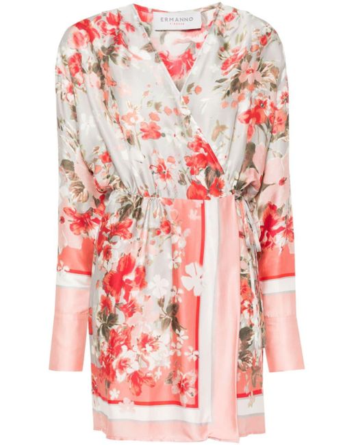 ERMANNO FIRENZE Red Floral-print Wrap Dress