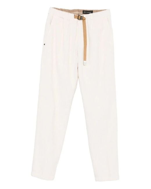 White Sand White Belted Corduroy Trousers for men