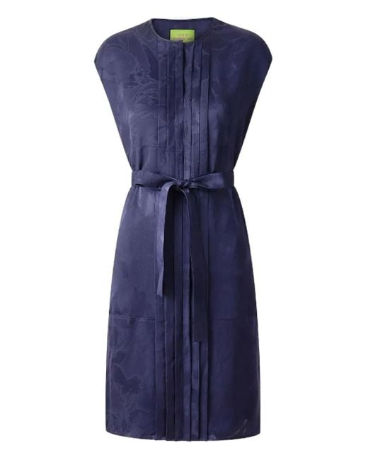 Shanghai Tang Tang Zijden Geplooide Midi-Jurk Met Jacquard in het Blue