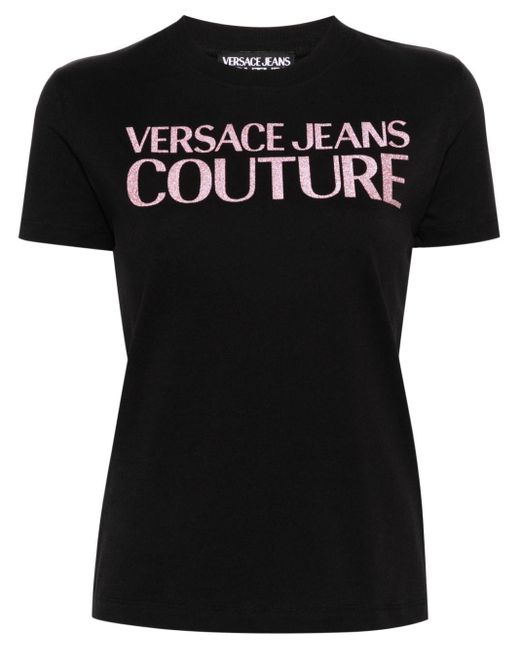 Camiseta con logo de purpurina Versace de color Black