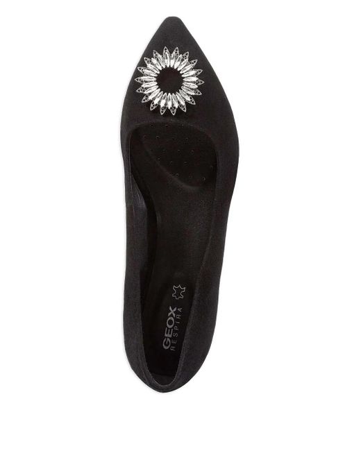 Geox Black Crystal-Embellished Flat Pumps