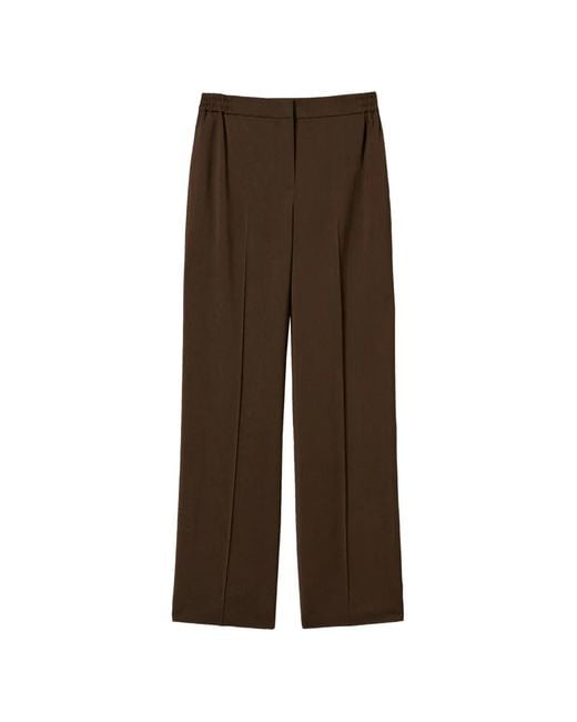 Twinset Brown Straight Twill Trousers With Pockets