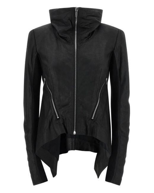 Rick Owens Leren Jack Met Omgeslagen Hals En Rits in het Black