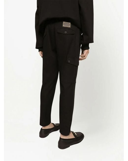 Dolce & Gabbana Black Logo-Tag Cargo Trousers for men