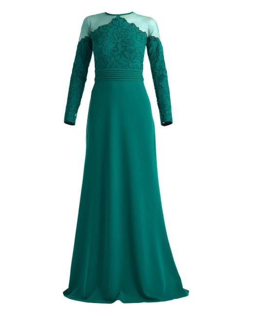 Tadashi Shoji Green Floral-Detail Long-Sleeve Maxi Dress