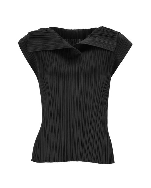 Pleats Please Issey Miyake Black Pleated Spread-Collar T-Shirt