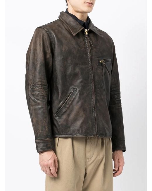 RRL Black Zipped Leather Jacket for men