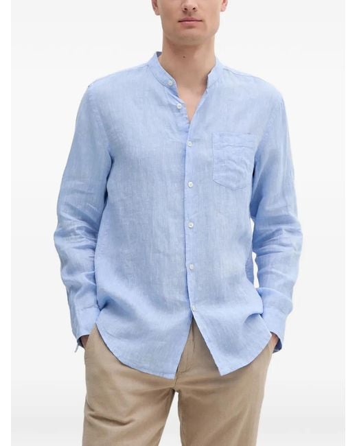 Benetton Blue Band-Collar Pocket-Detail Shirt for men
