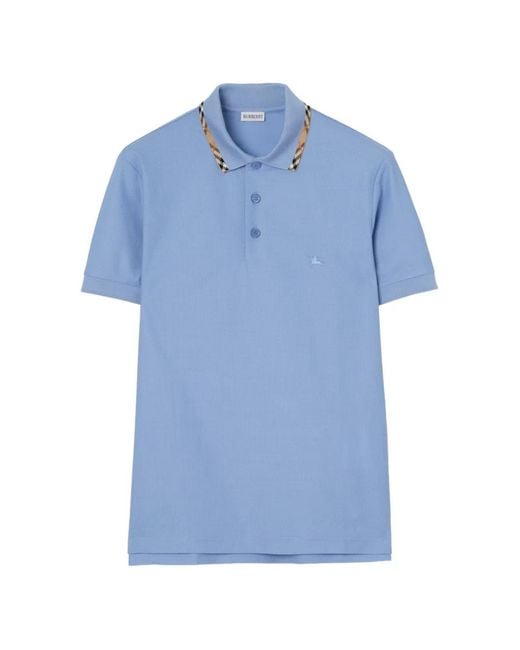 Burberry Blue Polo En Coton À Carreaux for men