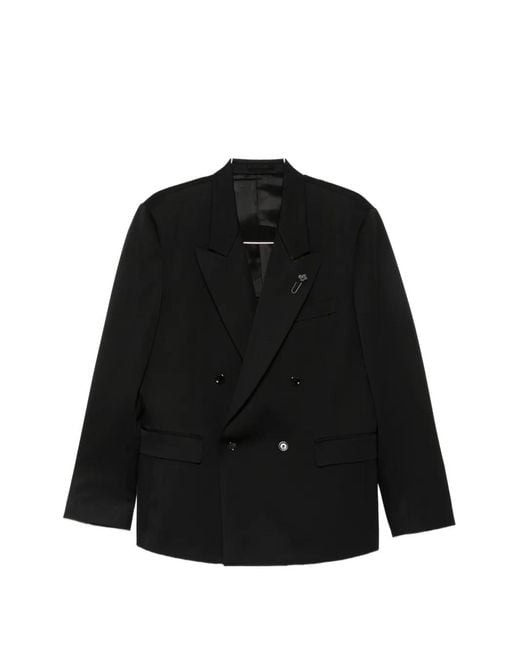 Lardini Black Double-Breasted Peak-Lapel Blazer for men