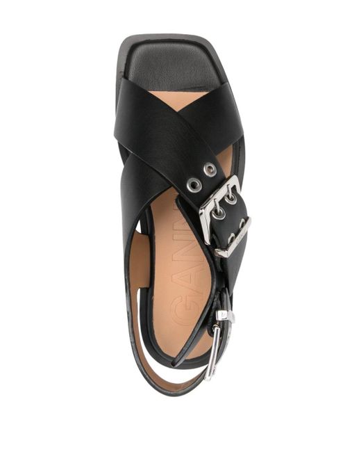 Ganni Black Crossover-strap Bucked Sandals