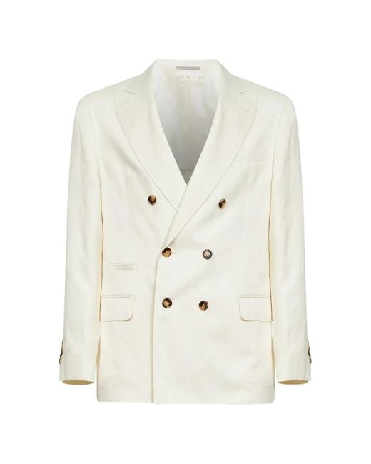 Brunello Cucinelli White Double-Breasted Peak-Lapel Blazer for men