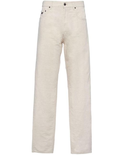 Prada Natural Chambray Mid-rise Straight-leg Trousers for men