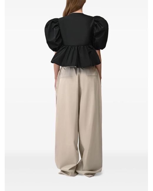 Anouki Black Puff-Sleeve Tie-Front Blouse
