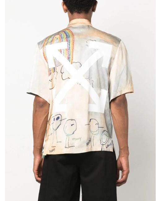Off-White c/o Virgil Abloh Natural Cartoon-print Short-sleeved Shirt for men