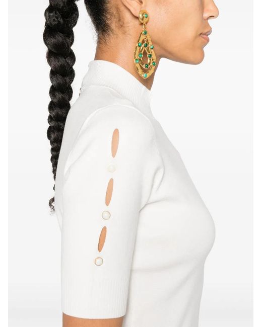Twinset White Cut-Out Stud-Detail Sweater