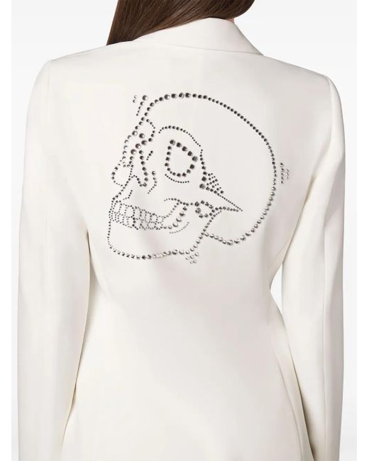 Philipp Plein White Cady Ls Crystal Skull Blazer