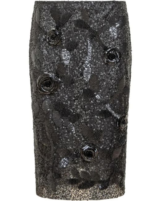 Des Phemmes Black Sequin-Embellished Midi Skirt