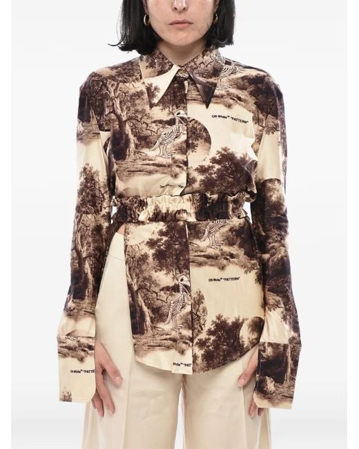 Off-White c/o Virgil Abloh Natural Curtain Pattern-Print Shirt