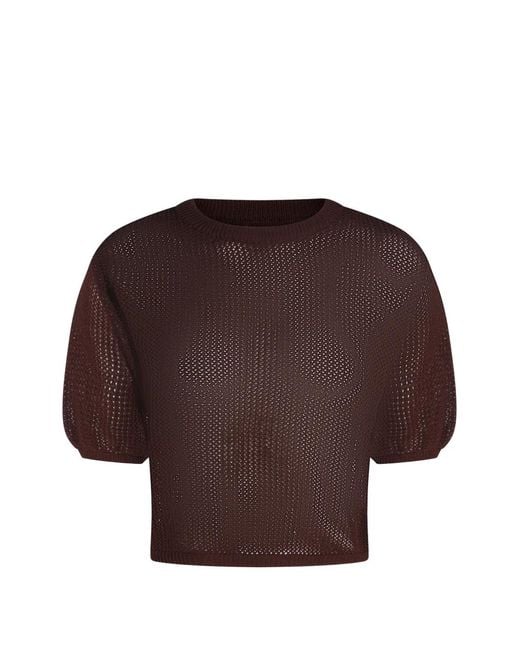 Antonelli Brown Pointelle-Knit Top