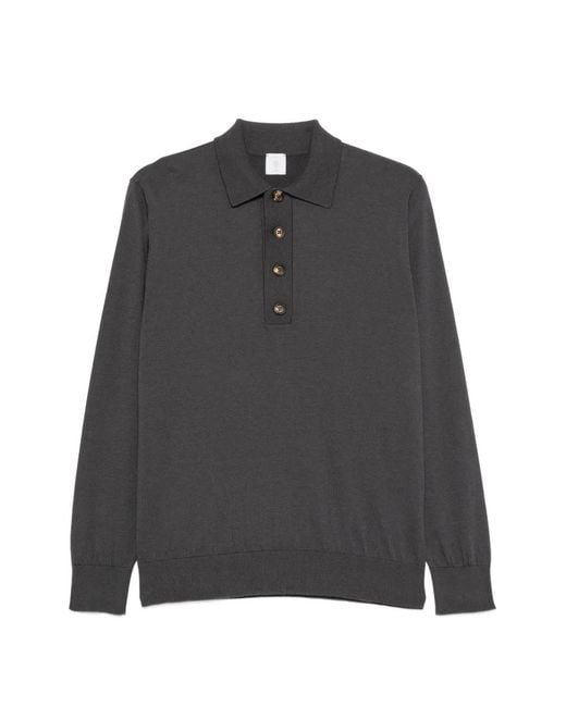 Eleventy Black Long-Sleeve Polo Shirt for men