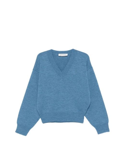 Rohe Blue V-Neck Long-Sleeve Sweater