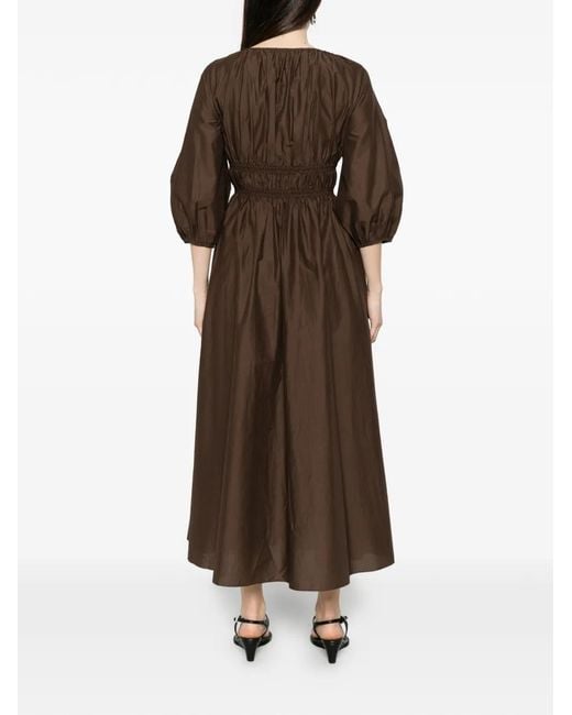 Matteau Brown Shirred Plunge Dress