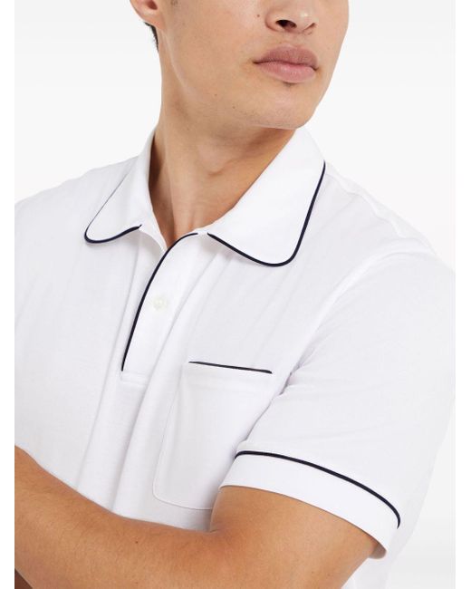 Brunello Cucinelli White Stripe-trim Cotton Polo Shirt for men