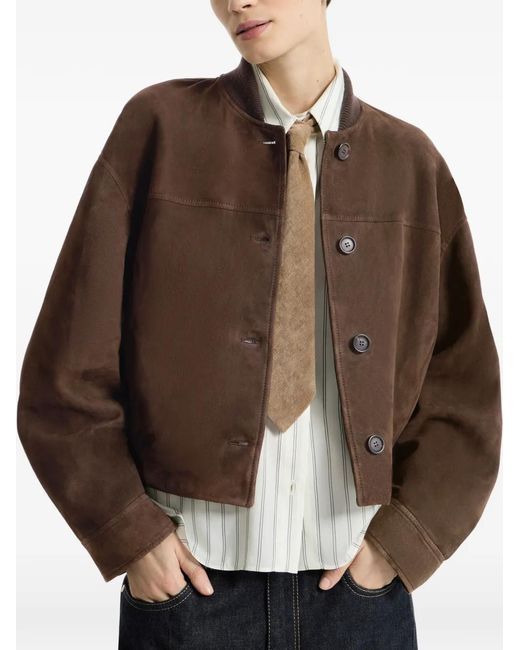 Brunello Cucinelli Brown Couture Suede Outerwear Jacket With Monili