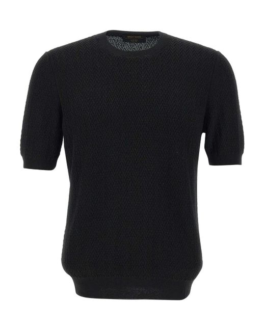 Gran Sasso Top Met Korte Mouwen En Chevron Streep in het Black voor heren